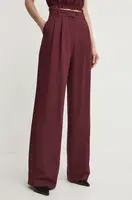 Kalhoty s příměsí lnu Patrizia Pepe vínová barva, high waist, 2P1609 A052