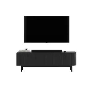 Meble Lindner TV stolek Aurora černý matný 140 cm s černým kovovým rámem