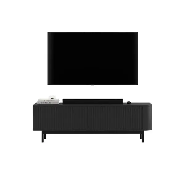 Meble Lindner TV stolek Aurora černý matný 140 cm s černým kovovým rámem