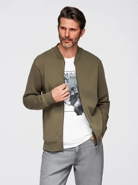 Ombre Cotton unbuttoned men's sweatshirt bomber - khaki