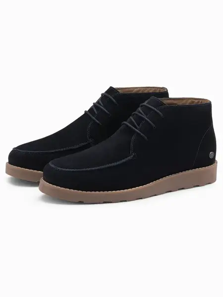 Ombre Men's suede ankle boots with thick sole - navy blue