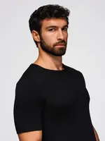 Ombre Men's openwork sweater with round neckline and short sleeves - black