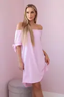 Women's dress with ties on the sleeves - candy pink