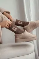 Milena Dámske froté ponožky s písmenom C hnedé