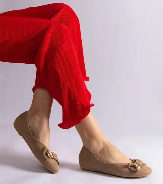 Gemre Hnedé balerínky zdobené mašľou a brošňou Esdras