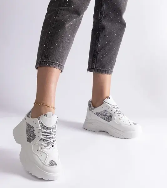 Gemre Dámske biele tenisky s trblietavými vložkami Caraballo