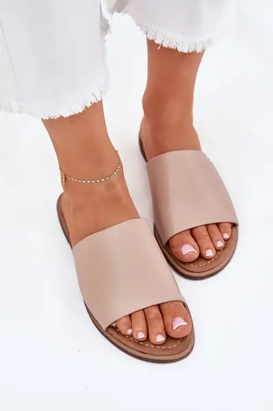 EVENTO Dámske Kožené Hladké Papuče Béžové Cerise