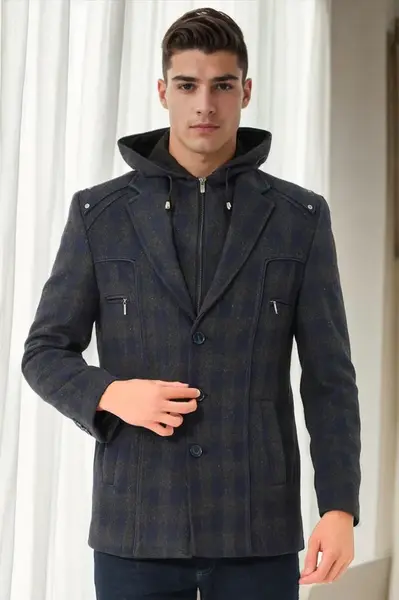 K7532 DEWBERRY MEN'S COAT-PLAID NAVY BLUE-1