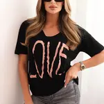 Kesi Dámska bavlnená blúzka s výstrihom do V a potlačou LOVE čierna