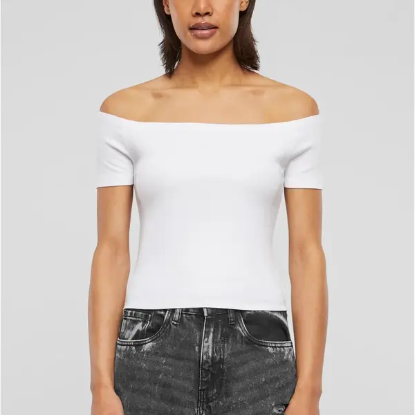 Women's T-Shirt Organic Off Shoulder Rib - White