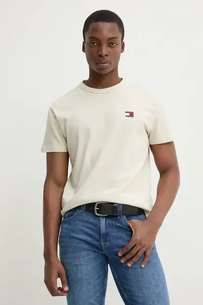 Bavlněné tričko Tommy Jeans béžová barva, DM0DM20322