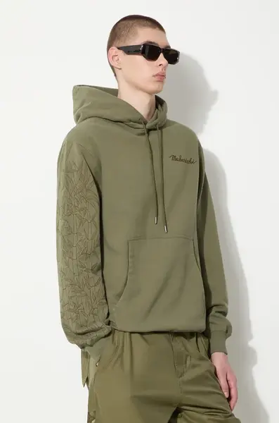 Bavlněná mikina Maharishi Dragon Bamboo Hooded Sweat pánská, zelená barva, s kapucí, s aplikací, 5075.OLIVE