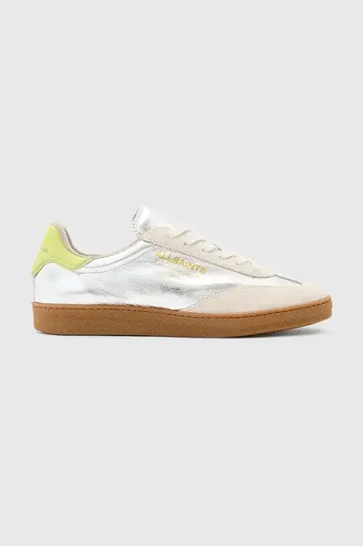Kožené tenisky AllSaints Thelma Metallic Sneaker stříbrná barva, W072FB