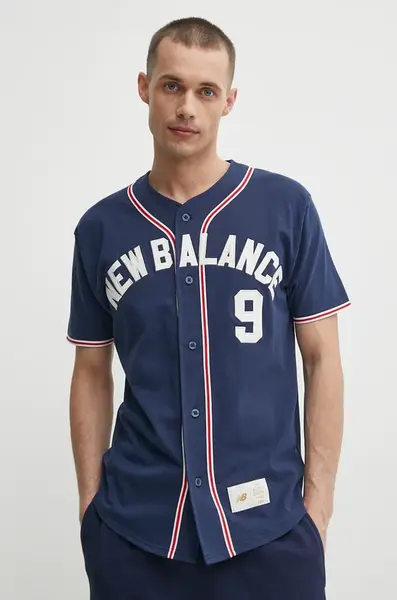 Bavlněné tričko New Balance MT41512NNY tmavomodrá barva, s aplikací, MT41512NNY
