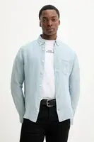 Lněná košile HUGO modrá barva, regular, s límečkem button-down, 50514162