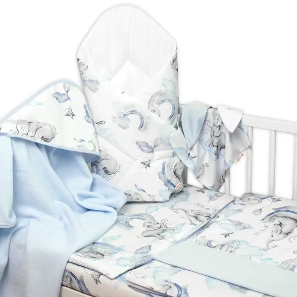 Baby Nellys 6-ti dílná výhod. sada s dárkem pro miminko , 120x90 Slon a duha, modrá/bílá