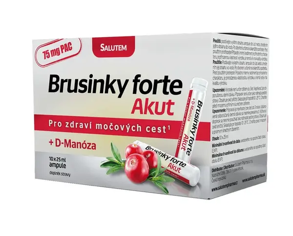 Salutem Brusinky Forte Akut 1500 mg + D-Manosa lesní plody 10 ampulí