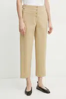 Kalhoty BOSS dámské, béžová barva, jednoduché, high waist, 50537557