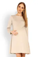 bemaamaa Elegantní volné těhotenské šaty dl. rukáv - béžové, XXL
