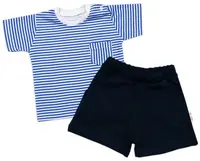 Baby Nellys Tričko s kapsičkou, kr. rukáv + kraťásky, 2D, , bavlna, proužek/granát,vel. 104