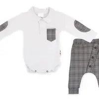 Baby Nellys 2-dílná sada Robert, body s límečkem, kalhoty Baggy - šedé kárko, vel. 80 vel.  80