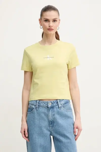 Bavlněné tričko Calvin Klein Jeans žlutá barva, J20J223113