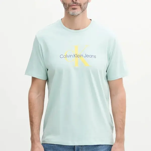 Bavlněné tričko Calvin Klein Jeans tyrkysová barva, s potiskem, LV040EM286