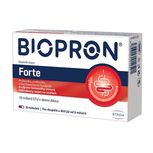 Biopron Forte, probiotika a prebiotika na cesty nebo při průjmu 30 tobolek