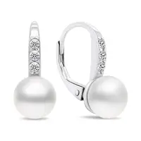 Brilio Silver Pôvabné strieborné náušnice s perlami a zirkónmi EA385W
