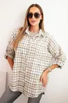 Kesi Włoski Dámská bavlněná košile v kostkovaném vzoru s efektem odření béžová