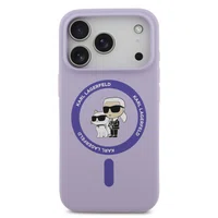 Zadní kryt Karl Lagerfeld Liquid Silicone Karl and Choupette MagSafe pro Apple iPhone 17 Pro, fialová