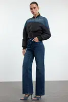 Trendyol Dark Blue High Waist Wide Leg Jeans