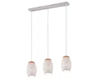 Závesné stropné osvetlenie Bidar 71 cm, biely kov/drevo, 3 svietidlá%