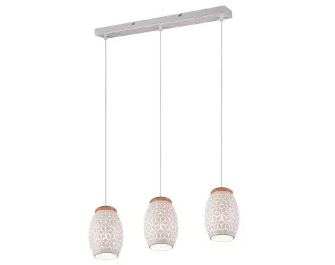 Závesné stropné osvetlenie Bidar 71 cm, biely kov/drevo, 3 svietidlá%