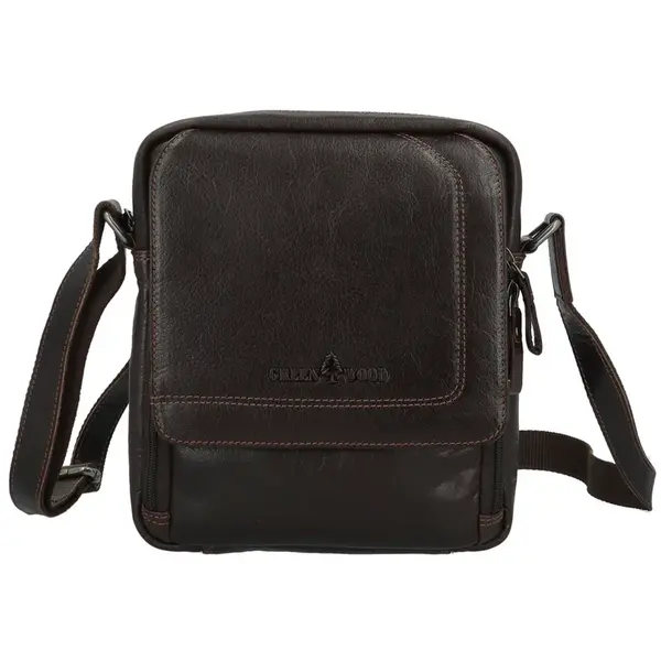Pánská kožená crossbody taška tmavě hnědá - Greenwood Vaios
