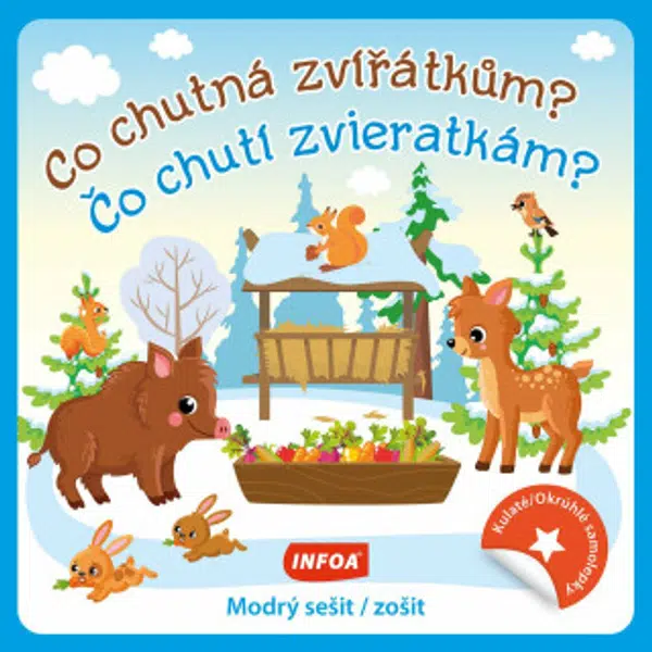 Kulaté samolepky Co chutná zvířátkům? / Co chutí zvieratkám? - modrý sešit / zošit