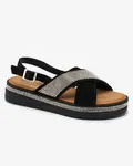 Resti Black women's eco-suede sandals with zircons Trikys