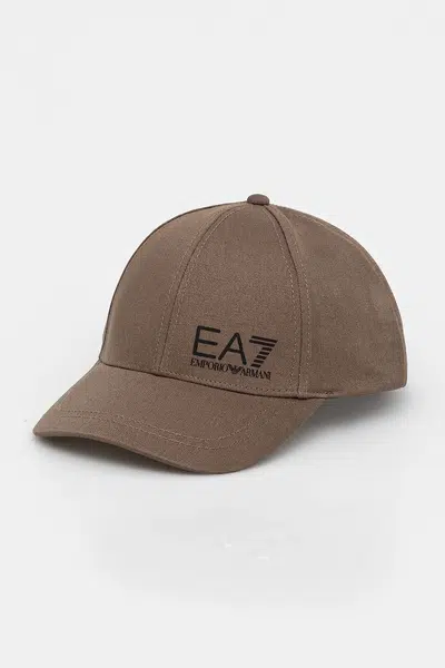 Bavlněná baseballová čepice EA7 Emporio Armani hnědá barva, s potiskem, AF11989.7X000005