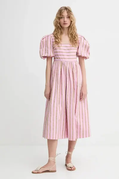 Bavlněné šaty Stine Goya růžová barva, midi, SG-SS25-D113-2344