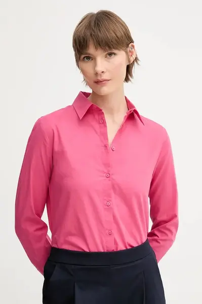 Bavlněná košile United Colors of Benetton dámské, růžová barva, regular, s klasickým límcem, 5WPQDQ0AX
