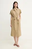 Lněné šaty Tommy Hilfiger zelená barva, midi, WW0WW44653