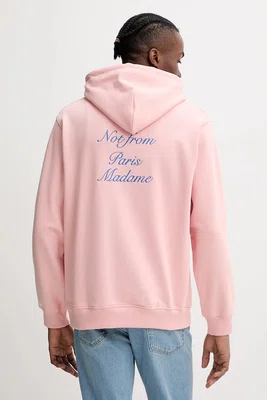 Bavlněná mikina Drôle de Monsieur Le Hoodie Slogan Cursive pánská, růžová barva, s kapucí, s aplikací, G-HO168-CO127-LPI