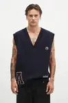 Vlněná vesta AMBUSH Repair Stitch V Neck Vest tmavomodrá barva, BMHZ002F24KNI0014628
