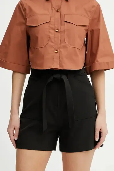 Kraťasy Guess VALENTINA dámské, černá barva, hladké, high waist, W5GD0I WH9Y2