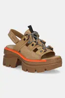 Nubukové sandály Sorel REIN CB LACE PLATFORM HE béžová barva, 2113101263