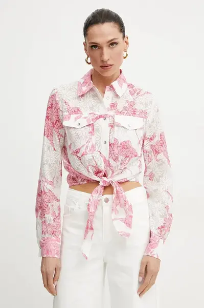 Košile Guess ADELAIDE dámská, bílá barva, regular, s klasickým límcem, W5GH03 WH4K2