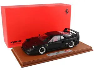 Ferrari F40 Matt Black with Snow Tires and Red Seats with DISPLAY CASE Limited Edition to 54 pieces Worldwide 1/18 Diecast Model Car by BBR and Kyosh