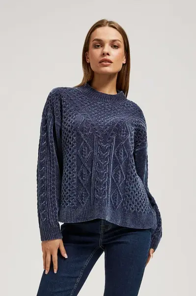 Marisse Navy Blue Sweater With Decorative Weave
