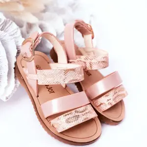 FR1 Dětské Lesklé Sandály Hadí Vzor Růžové Natalie