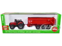Massey Ferguson 8480 Dyna VT Tractor Red with Silver Top and Krampe Dump Trailer Red 1/87 (HO) Diecast Models by Siku